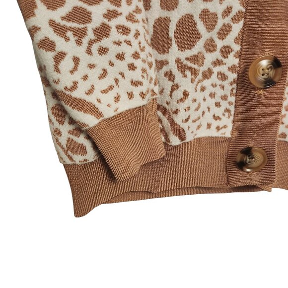 Ann Taylor Animal Pattern Knit Cardigan Size XS Light Bronze White - Picture 4 of 7